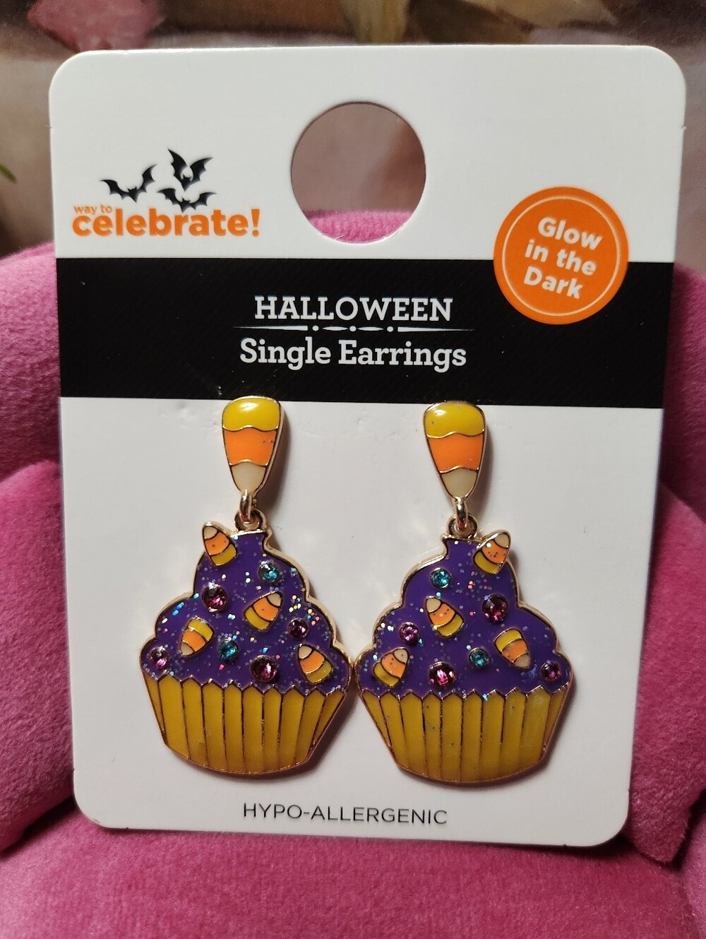 Halloween Purple & Yellow Cupcake Earrings - Glow in the Dark